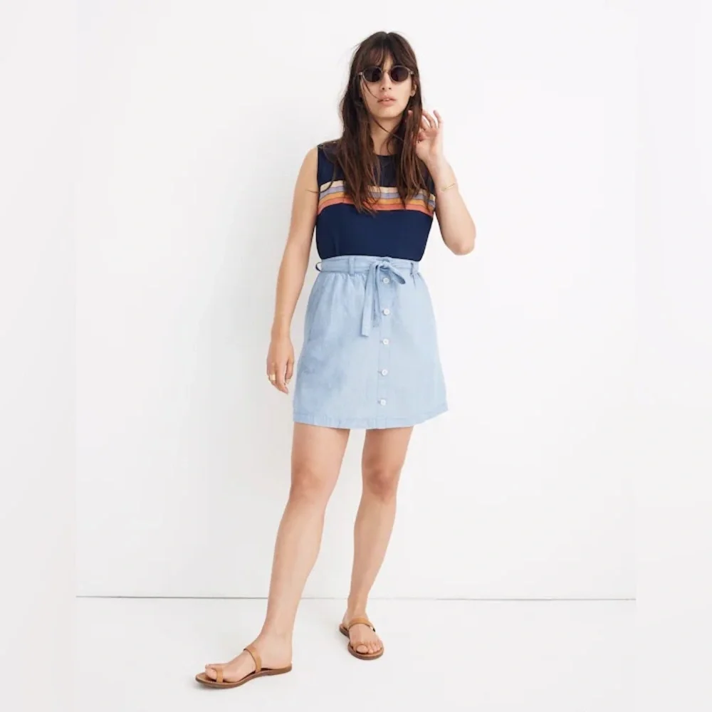 Madewell Denim Button-Front Tie Mini Skirt Harlow Wash Sz 0